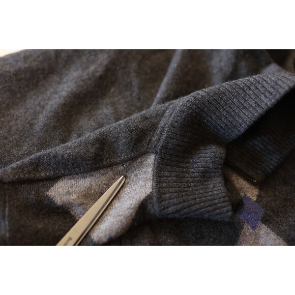 Glen Lyon Men's 100% Cashmere Full Zip Gray Sweater Argyle Large Preppy - Picture 9 of 10